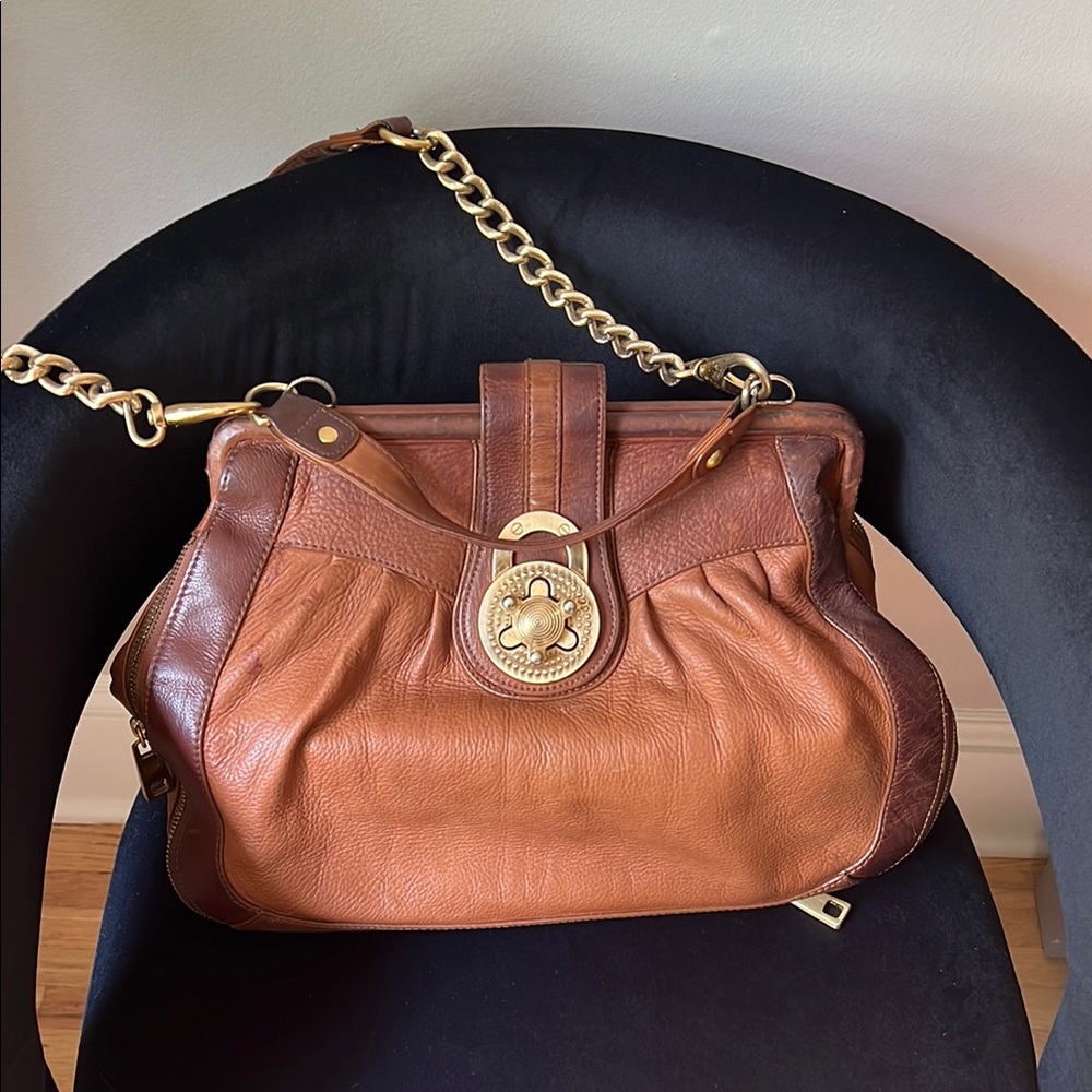 Vintage Brown and Gold Shoulder Bag with Chain Strap